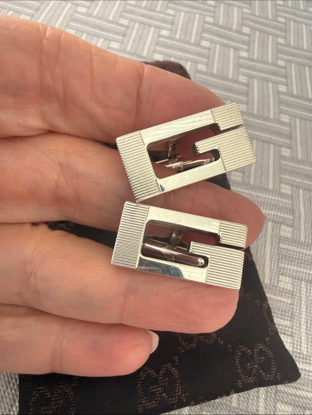Gucci Silver Rectangular Interlocking G Cufflinks